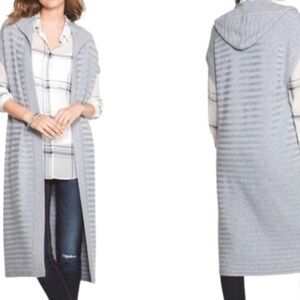 White House Black Market Women’s Large Grey Sleeveless Hooded Long Cardigan.